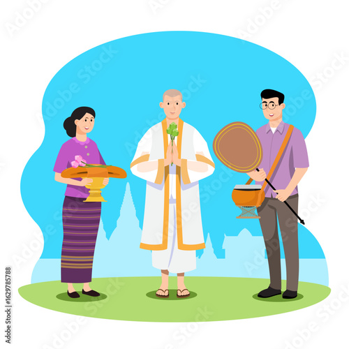 Naga ordination monkhood character set in modern style vector illustration