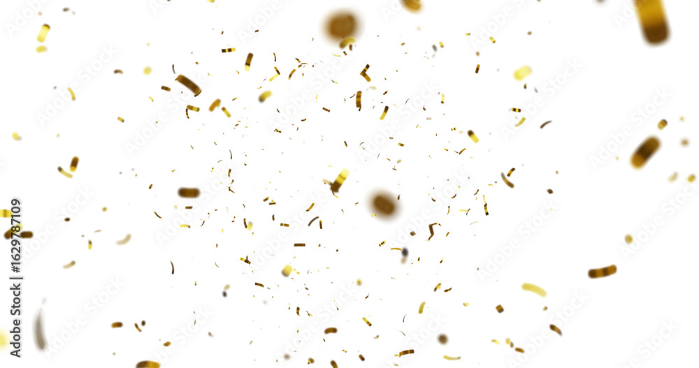 Fototapeta premium 3d Rendering Golden Transparent Confetti. bright confetti isolated on transparent background. Golden confetti falling down isolated on transparent background. golden confeti falling