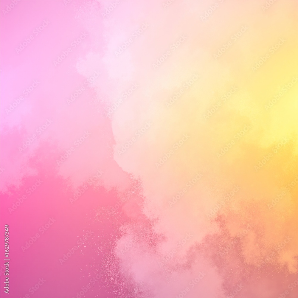 Obraz premium A vibrant pink and yellow gradient background adorned with fluffy white clouds, creating a dreamy and whimsical atmosphere perfect for cheerful designs.