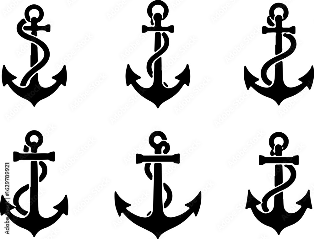 Naklejka premium Nautical Anchor Icons Collection