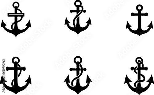 Classic Nautical Anchor Silhouettes Set