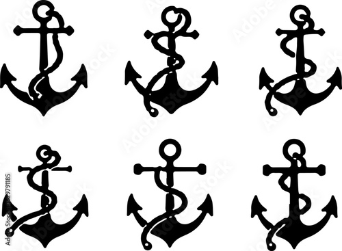 Classic Nautical Anchor Silhouettes Set