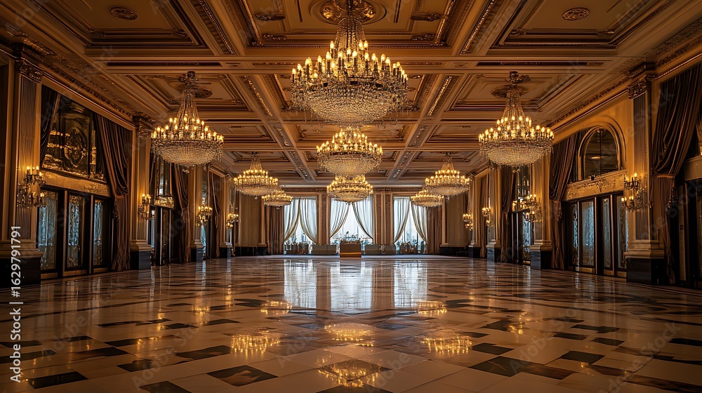 Obraz premium Elegant Ballroom Interior with Chandeliers and Marble Floor