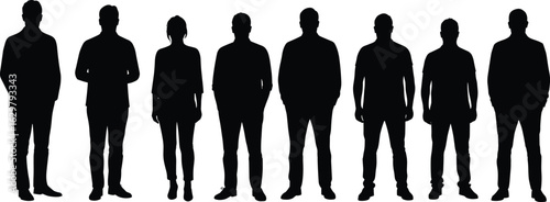 Silhouette of diverse business people standing in row, teamwork concept