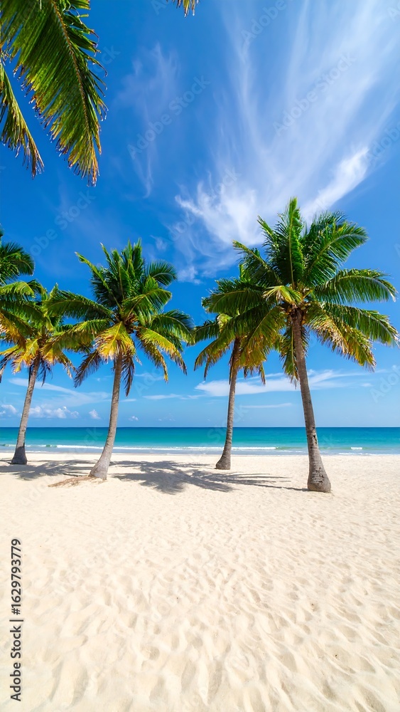 Obraz premium Tropical beach scene with palm trees