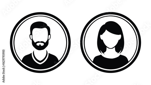 Minimalist flat design vector showing male and female gender icons in silhouette, useful for UX/UI and accessibility designs.