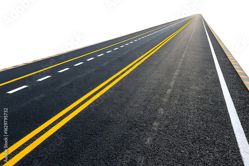 Wallpaper Mural Perspective view of a long empty asphalt highway with double yellow lines and white dashed lane markers leading towards a bright hazy horizon Torontodigital.ca