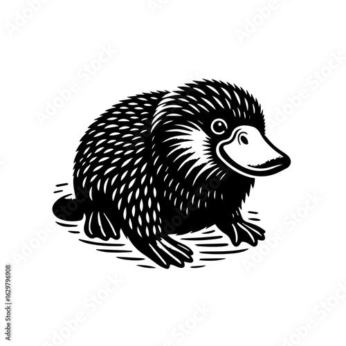 Cute echidna illustration in black and white