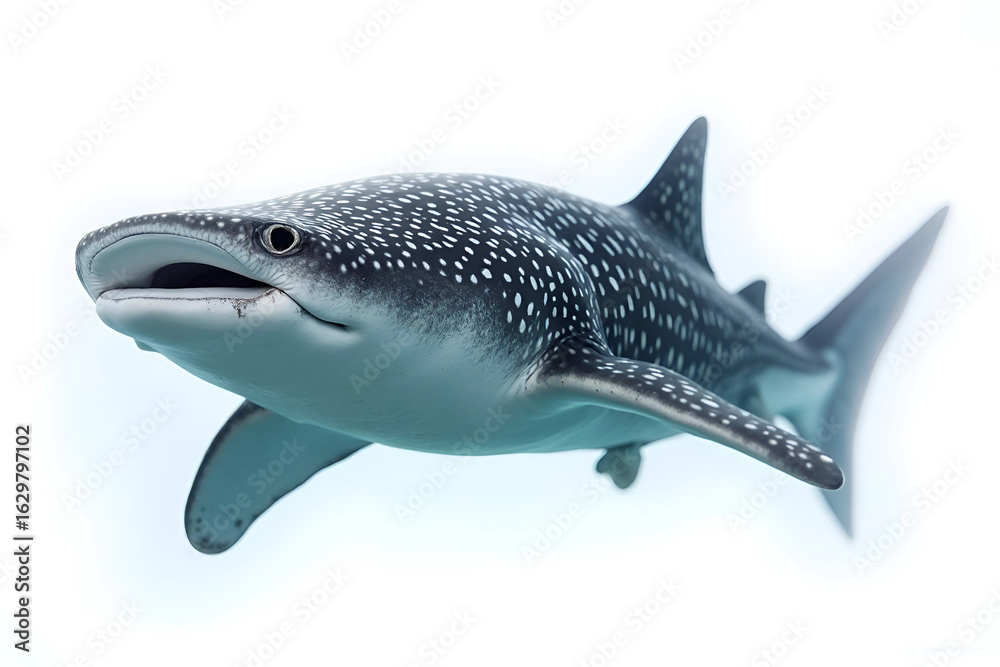 Fototapeta premium cartoon illustration of a great white shark swimming in blue water.