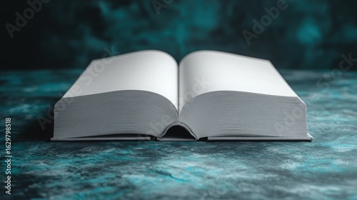 Open book with blank pages on textured surface for creative concepts