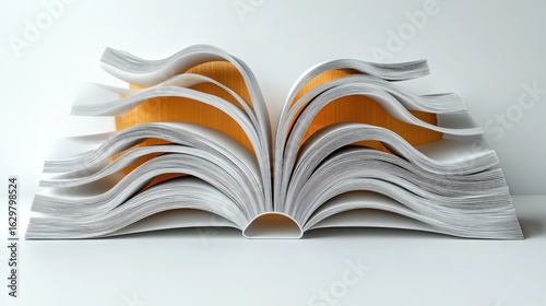 Open Book with Pages Curled and Bright Yellow Background