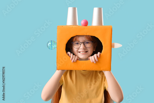 Cute inventor with robot he...