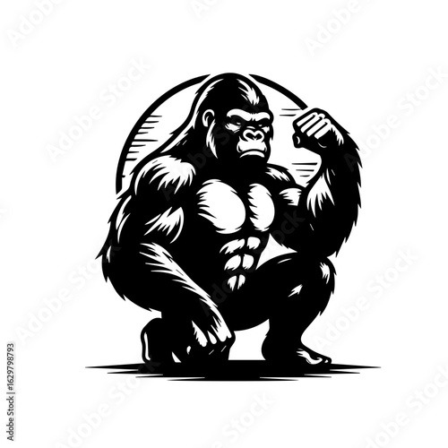 Wallpaper Mural Strong gorilla flexing muscles isolated on white background Torontodigital.ca