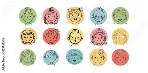 face,emoji,group modern flat vector illustration for emotion collection set design vector graphic for messaging app