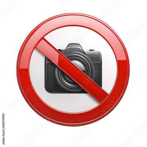 Camera Prohibition with a Red Circle and Slash, Indicating No Photography, Restriction on transparent background