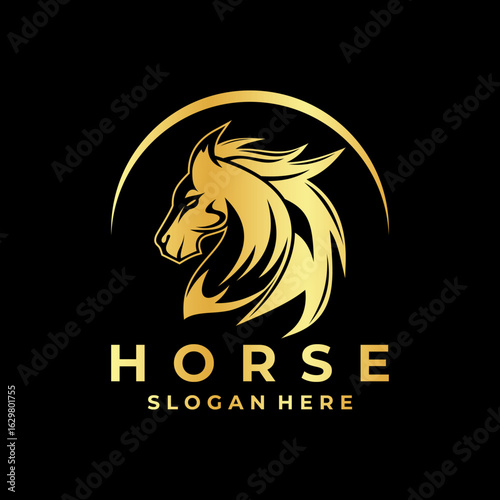 Horse vintage logo design vector template. Gold Horse head logo design icon vector template