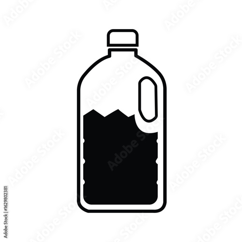  Plastic container icon, Filled gallon bottle icon with dark fluid and clear label space in simple vector outline style illustration
