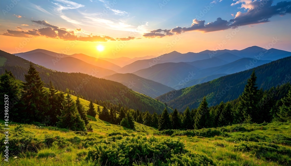 Obraz premium Sunset over mountain range