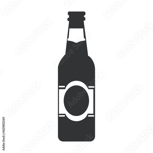  Beer bottle with stripe icon, Flat beer bottle vector with wavy stripe label in black silhouette style for bar, party, or brewery use