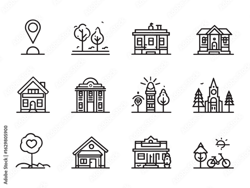 Fototapeta premium Street View line art illustration for urban scenery