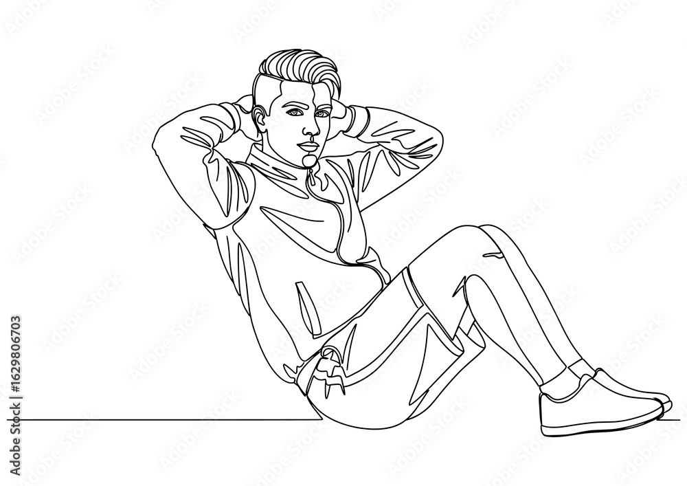 Obraz premium Young man doing sit-ups, a core-strengthening exercise for abdominal muscles.