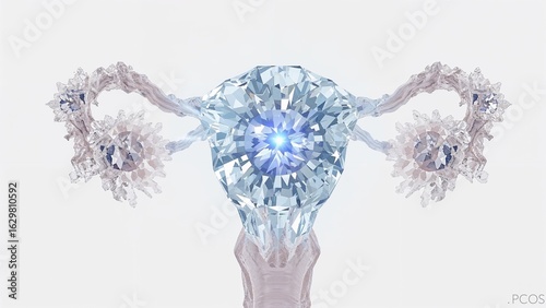Diamond uterus with ovaries on a bright white background