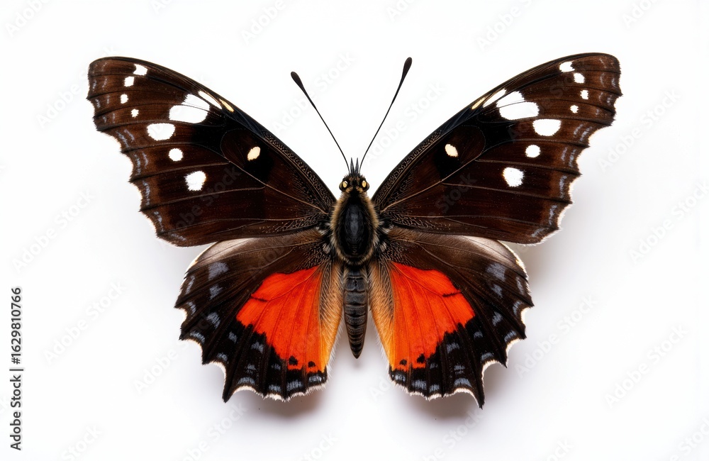 Obraz premium Colorful butterfly with open wings displaying intricate patterns and vibrant orange, black, and white colors