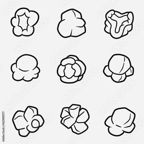 set of popcorn with outline style good for icon, symbol, element design, coloring book, etc