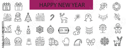 Happy new year celebration icons collection
