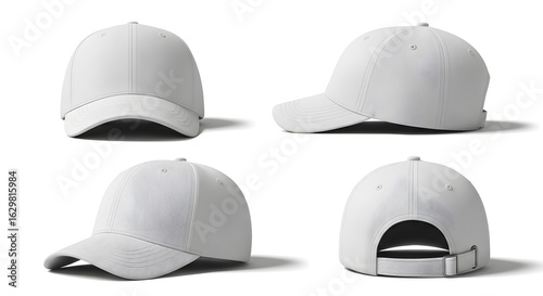White Baseball Cap Mockup – Front, Side, Back and Angle View