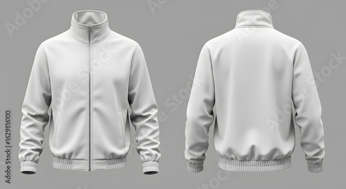 White Blank Jacket Mockup Front and Back Isolated on Gray Background