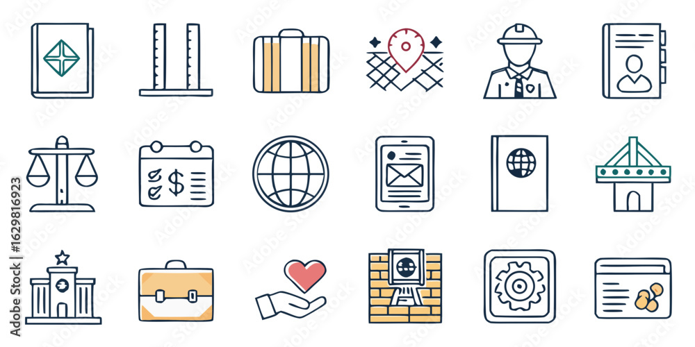 Fototapeta premium Editable Outline Vector Icons of Logistics, Warehousing, and Industrial Operations