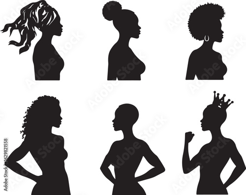 Diverse women silhouettes showcase strength, style, and royalty