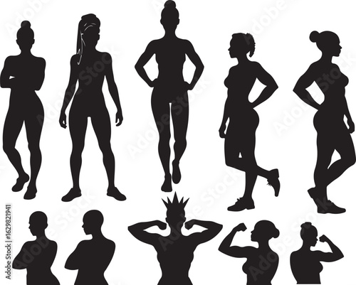 Diverse athletic women silhouettes showcasing strength and fitness