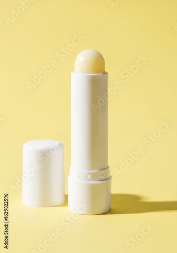 Blank white lip balm mockup on yellow background