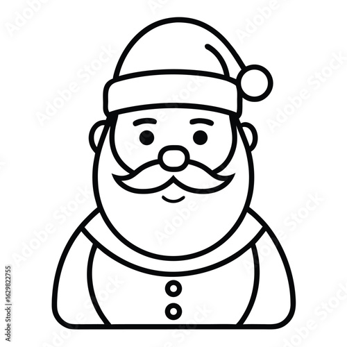 Simple line art of santa claus face and shoulders