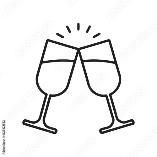 Two champagne glasses clinking together icon