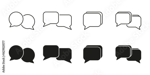 Speech Bubbles Line And Solid Icon Set. Communication, Messaging, And Chat Symbol Collection. Social Interaction And Online Conversation Graphics. Isolated Vector Illustration