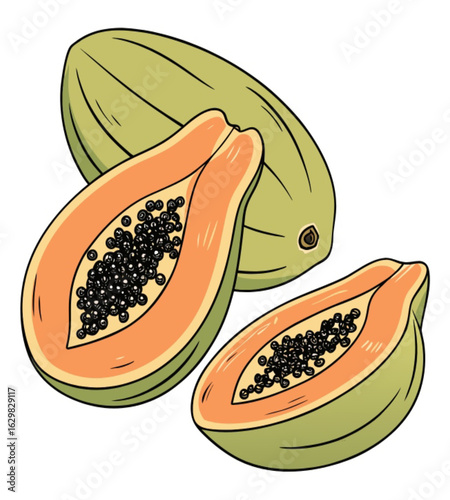 papaya fruit on white background