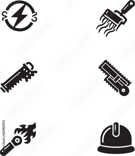 Tools for construction, safety, and power generation icons
