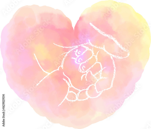 This is an illustration of a parent and baby's hands that can be used for images such as obstetrics and gynecology and pediatrics.