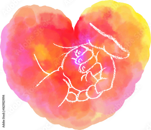 This is an illustration of a parent and baby's hands that can be used for images such as obstetrics and gynecology and pediatrics.