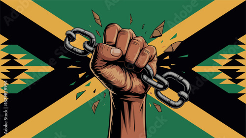 Jamaica Independence Day Fist and Broken Chains Symbol of Freedom