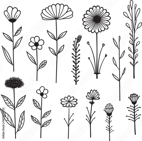 Artistic Soft Pellet Wildflower Vector Black Logo Icon with Organic Lines Soft Pellet Wildflower Vector Black Logo Icon with Smooth Botanical Elements