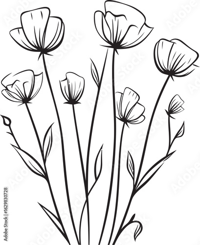 Soft Pellet Wildflower Vector Black Logo Icon with Artistic Silhouette Design Soft Pellet Wildflower Vector Black Logo Icon with Smooth Line Art