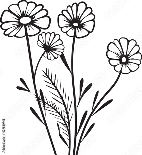 Soft Pellet Wildflower Vector Black Logo Icon with Naturalistic Style Soft Pellet Wildflower Vector Black Logo Icon with Crisp Outline Detailing