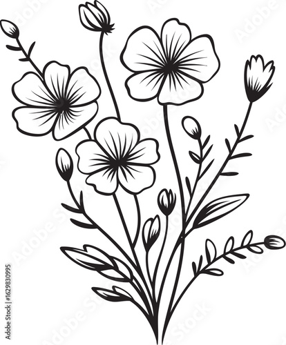 Soft Pellet Wildflower Vector Black Logo Icon with Clean Organic Outline Soft Pellet Wildflower Vector Black Logo Icon with Light Hand Drawn Flair