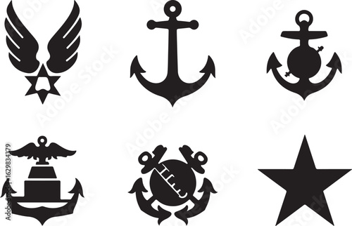 Iconic military and maritime symbols for design projects