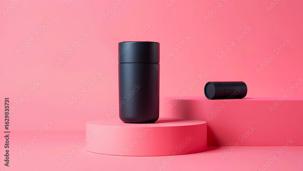 Obraz premium Pink and red nail polish bottles with lipstick isolated on white background