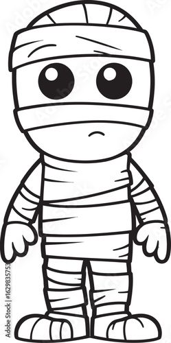 Black Vector Logo of Standing Mummy Wrapped Head to Toe Standing Mummy Wrapped in Detailed Bandages Vector Black Logo